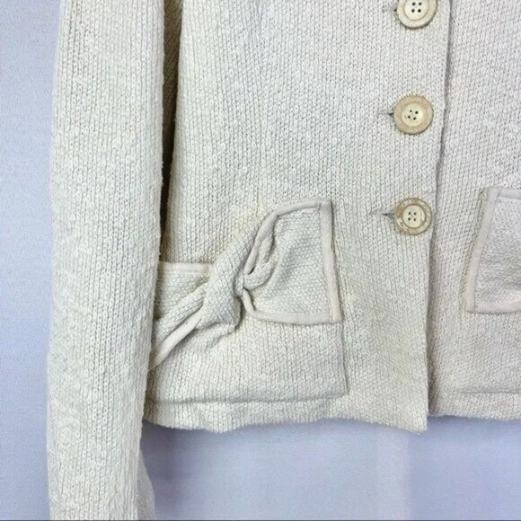 Nanette Lepore Ivory White Knit Bow Pocket Blazer S - Picture 3 of 4
